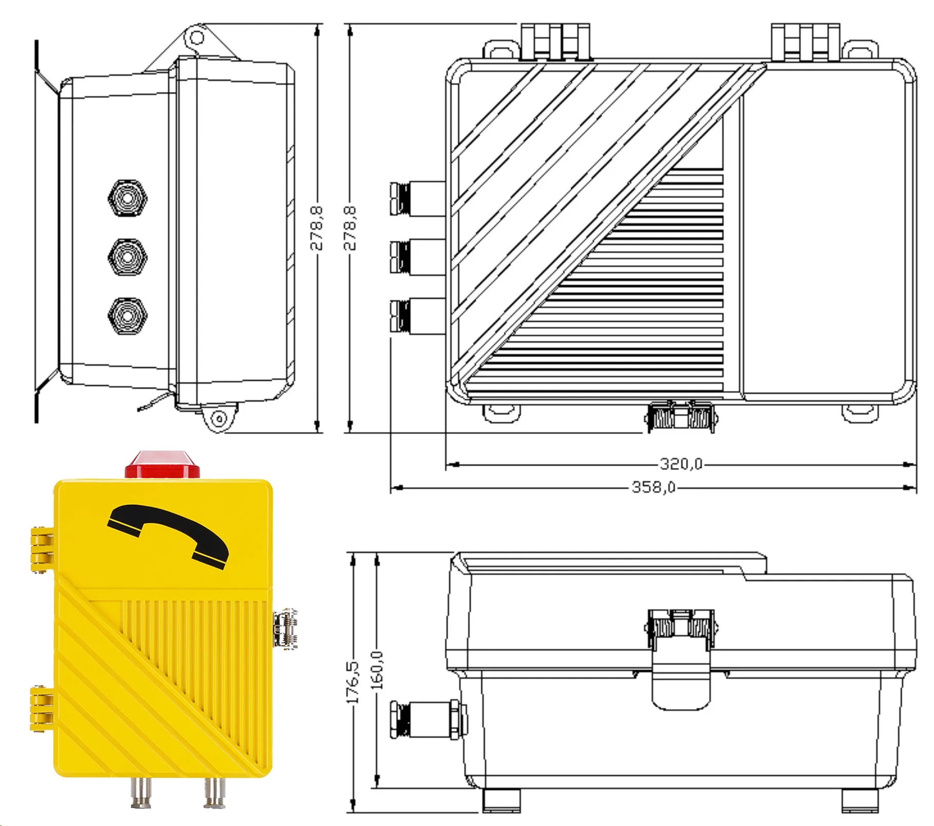 Einbaumaße des explosionsgeschützten Telefons