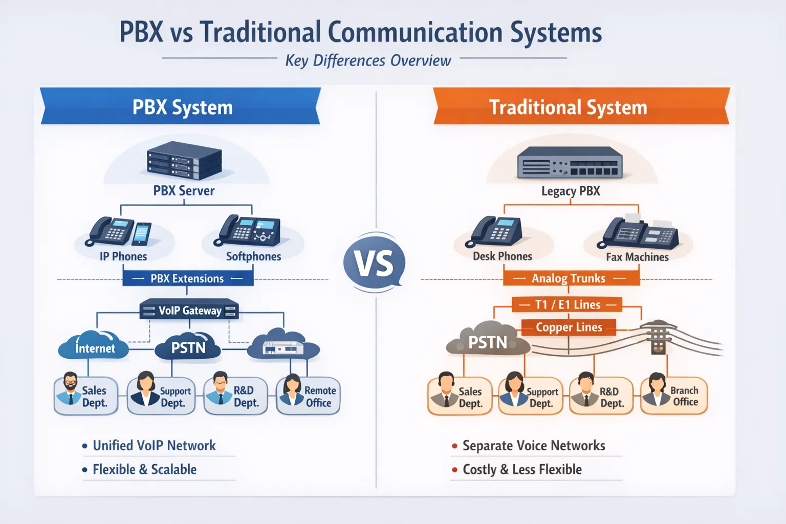 PBX vs. traditionelle Kommunikationssysteme: die wichtigsten Unterschiede