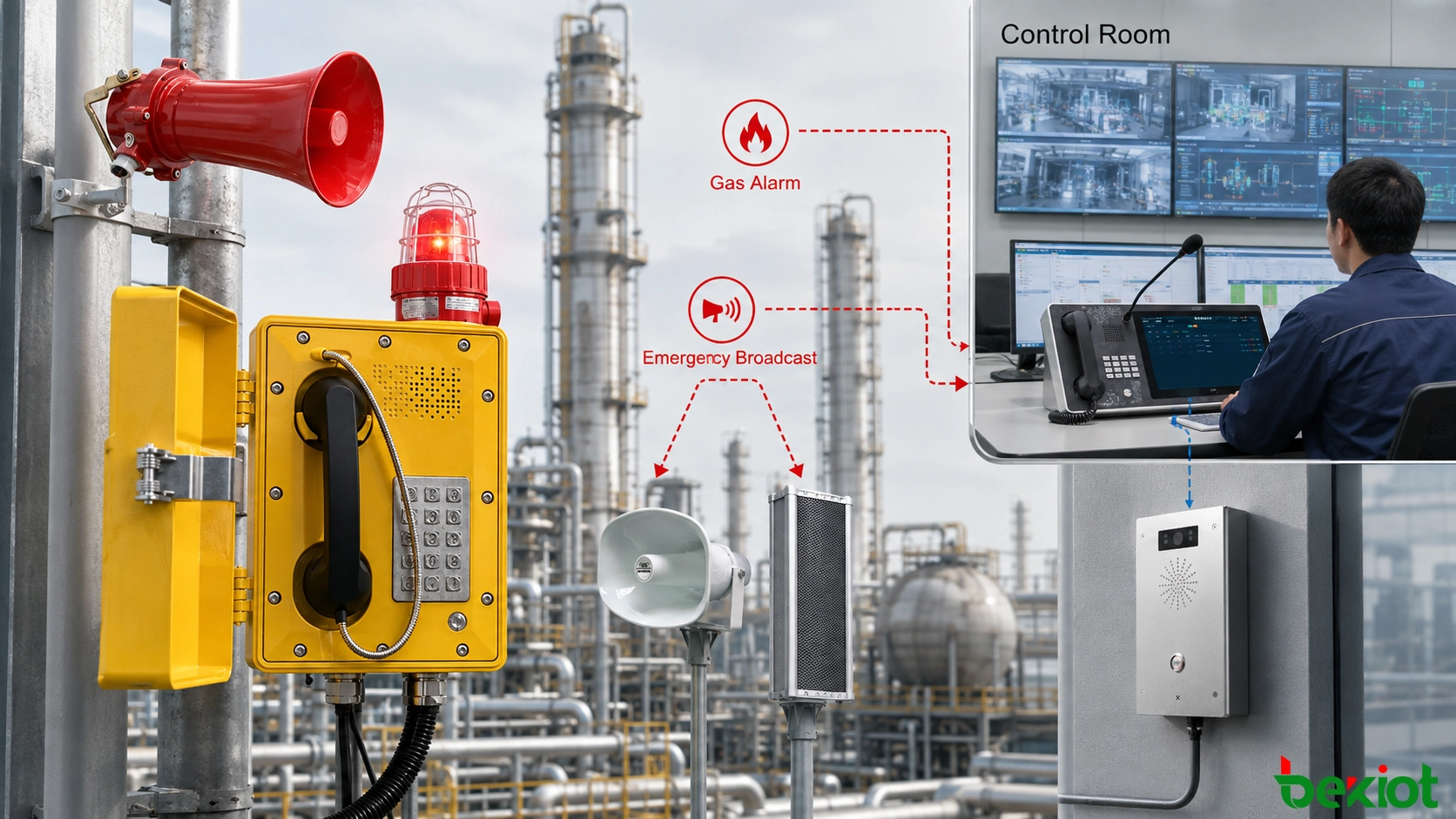 SIP-Notfall-Broadcast integriert mit Gasdetektion, Prozesssteuerung, Brandmeldern und Feldkommunikation in einer Industrieanlage