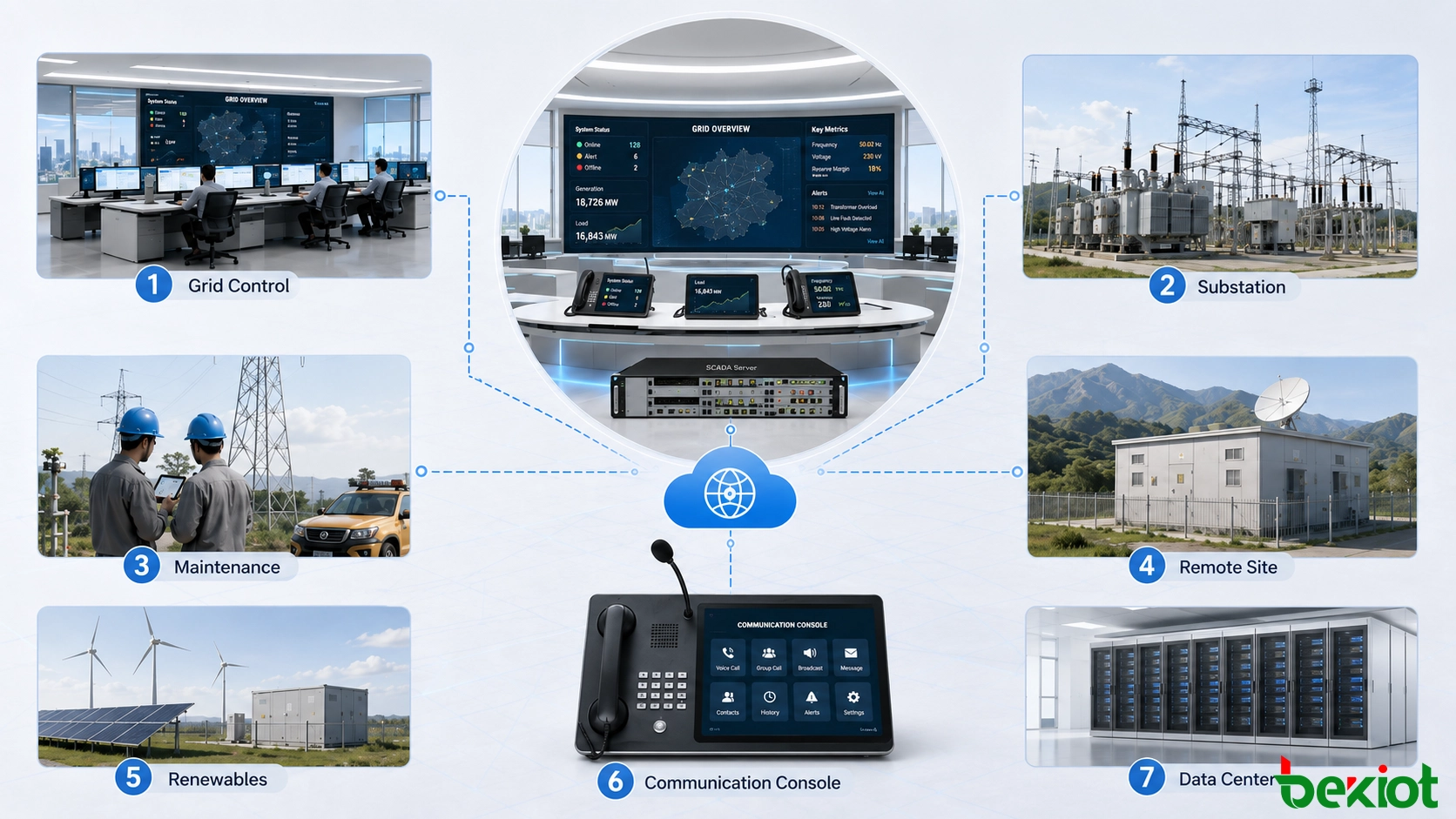 Dispatching-Ablauf im Stromnetz mit Erkennung eines ungewöhnlichen Zustands, Ereignisprüfung, Kommunikation durch den Disponenten, Außeneinsatz, Rückmeldung zum Fortschritt und Abschluss des Ereignisses