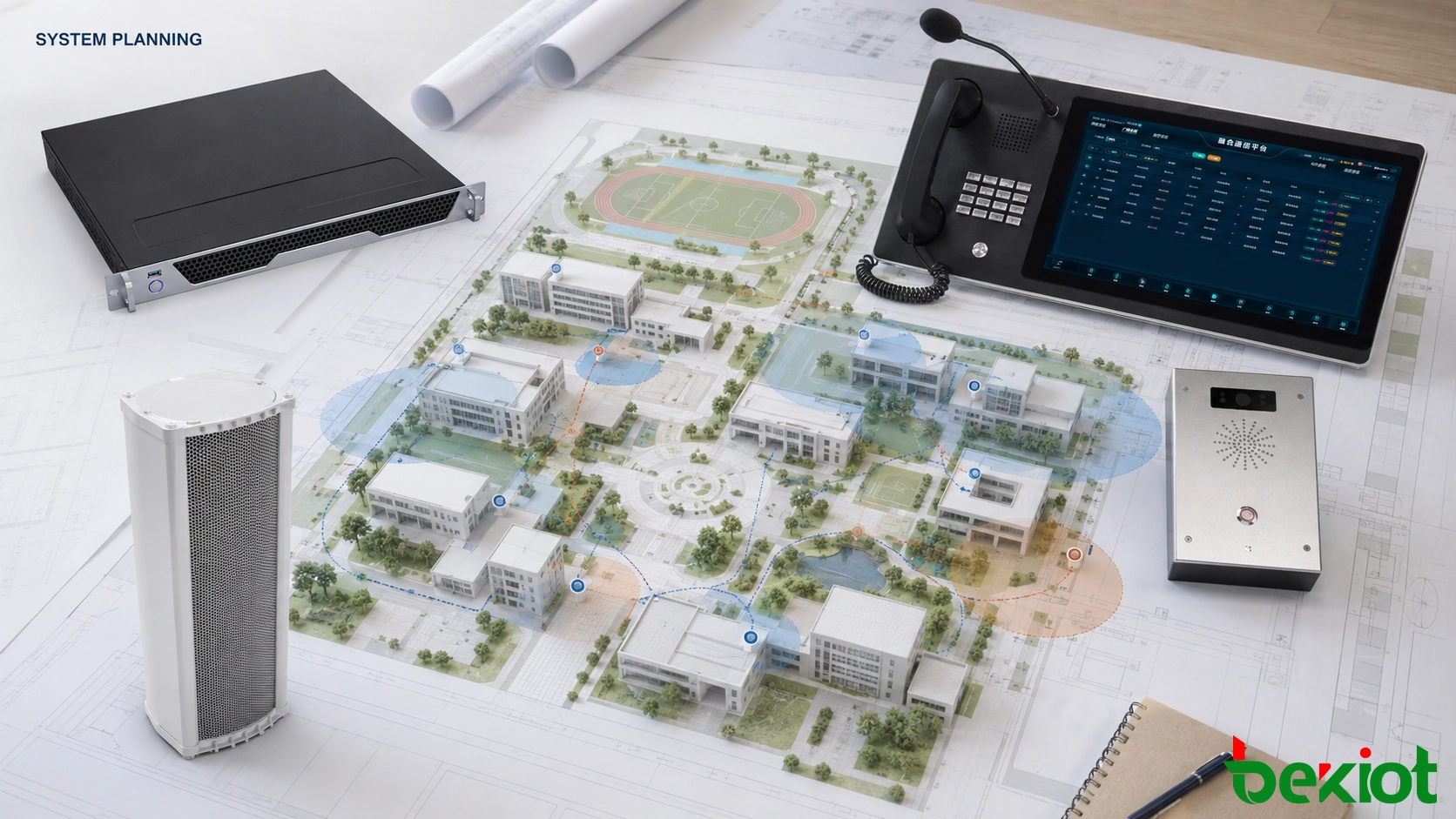 Campus-Kommunikationsdesign mit Integration von PA, Telefonie, Gegensprechanlage, Alarmanlagen und Einsatzsteuerung